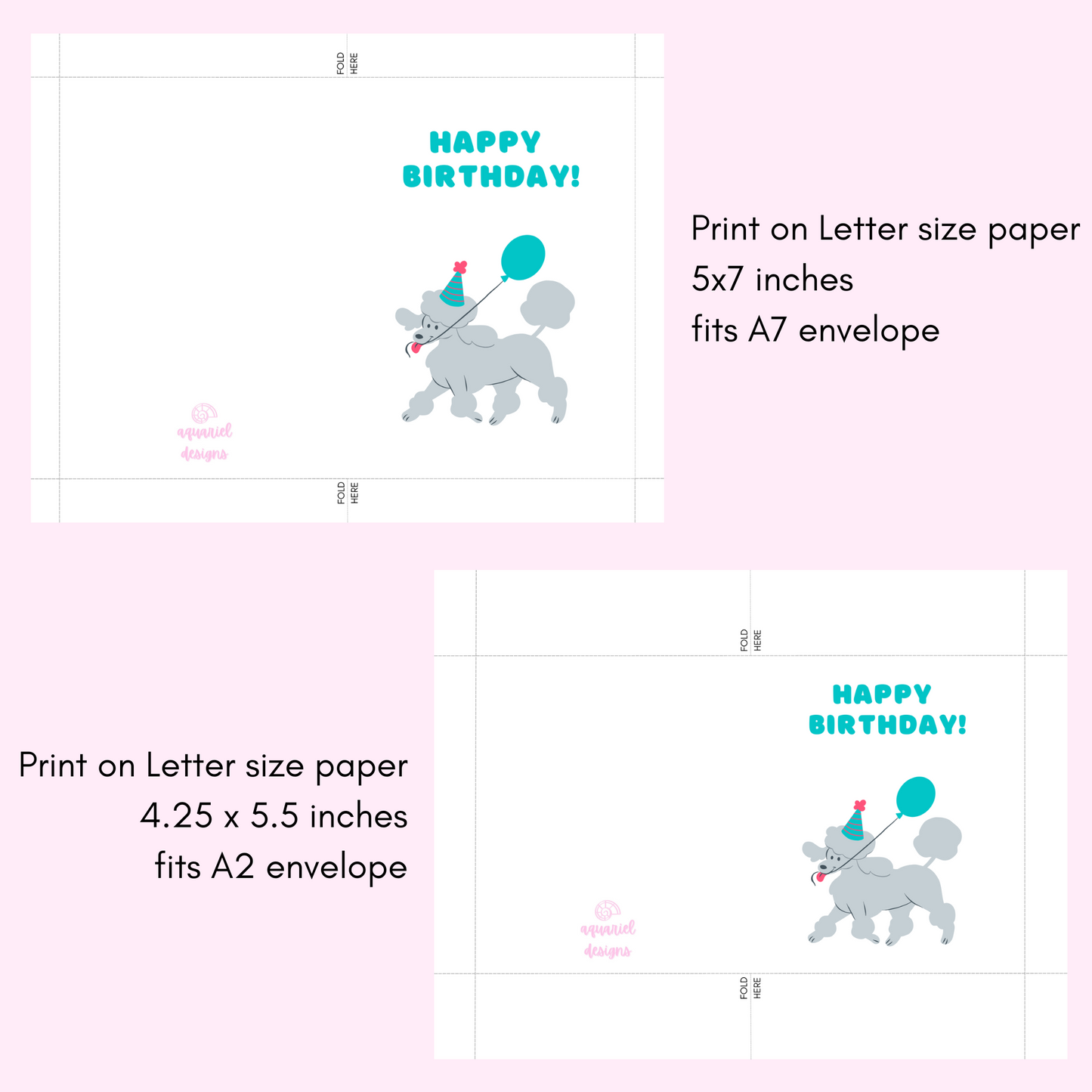 Cute Poodle Birthday Printable Card | Poodle Happy Birthday Card | Instant Download Card
