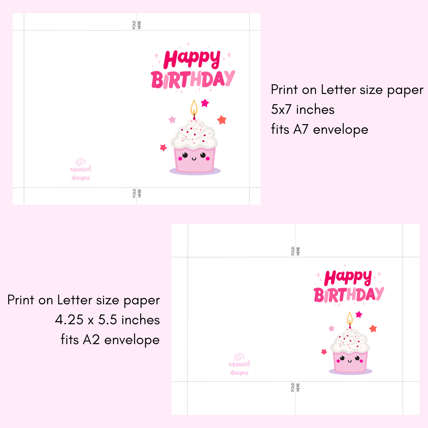 Cute Cupcake Birthday Printable Card | Cupcake Happy Birthday Card | Instant Download Card