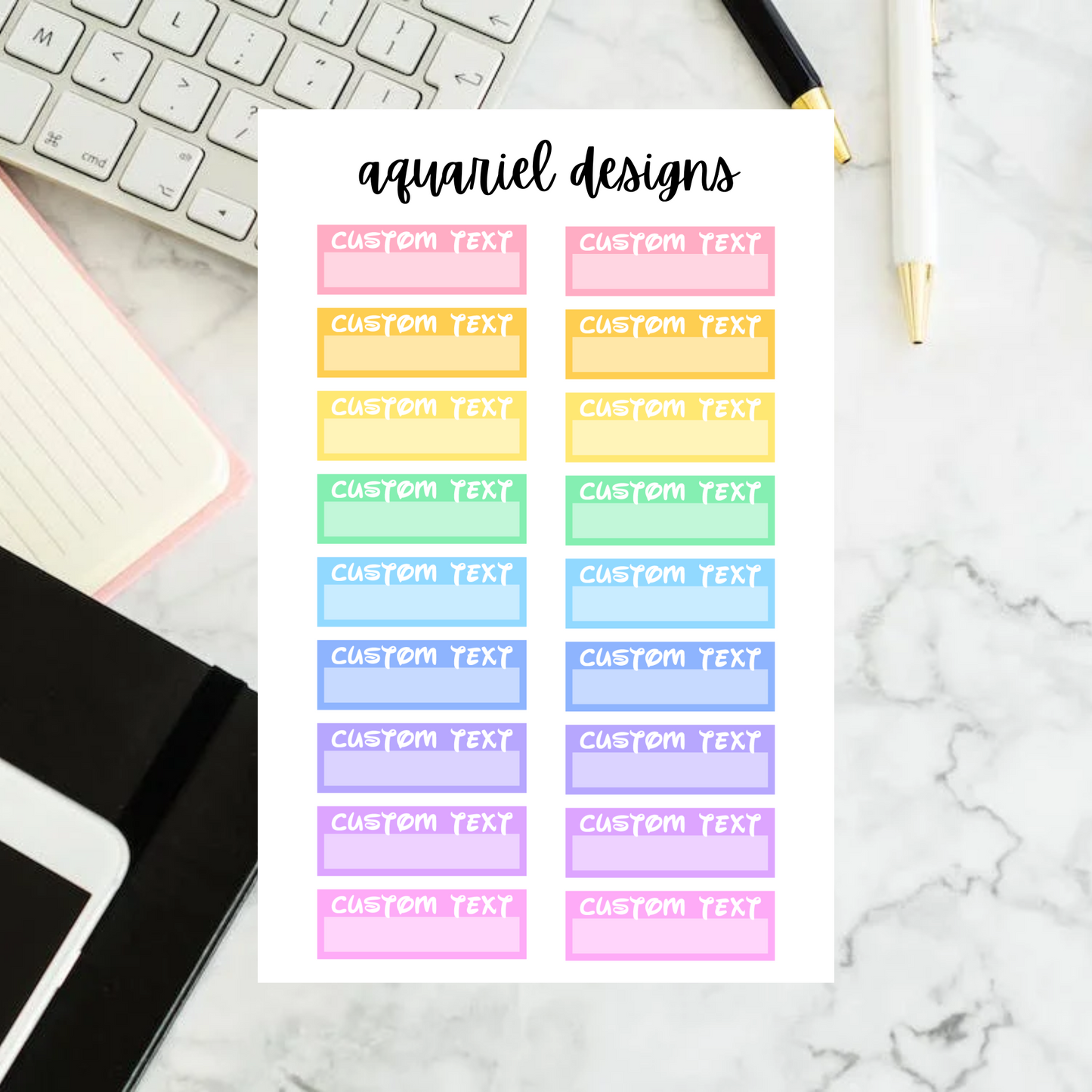 Custom Header Box Stickers, 18 Box Stickers for Planners, Calendars, Bullet Journals, etc.