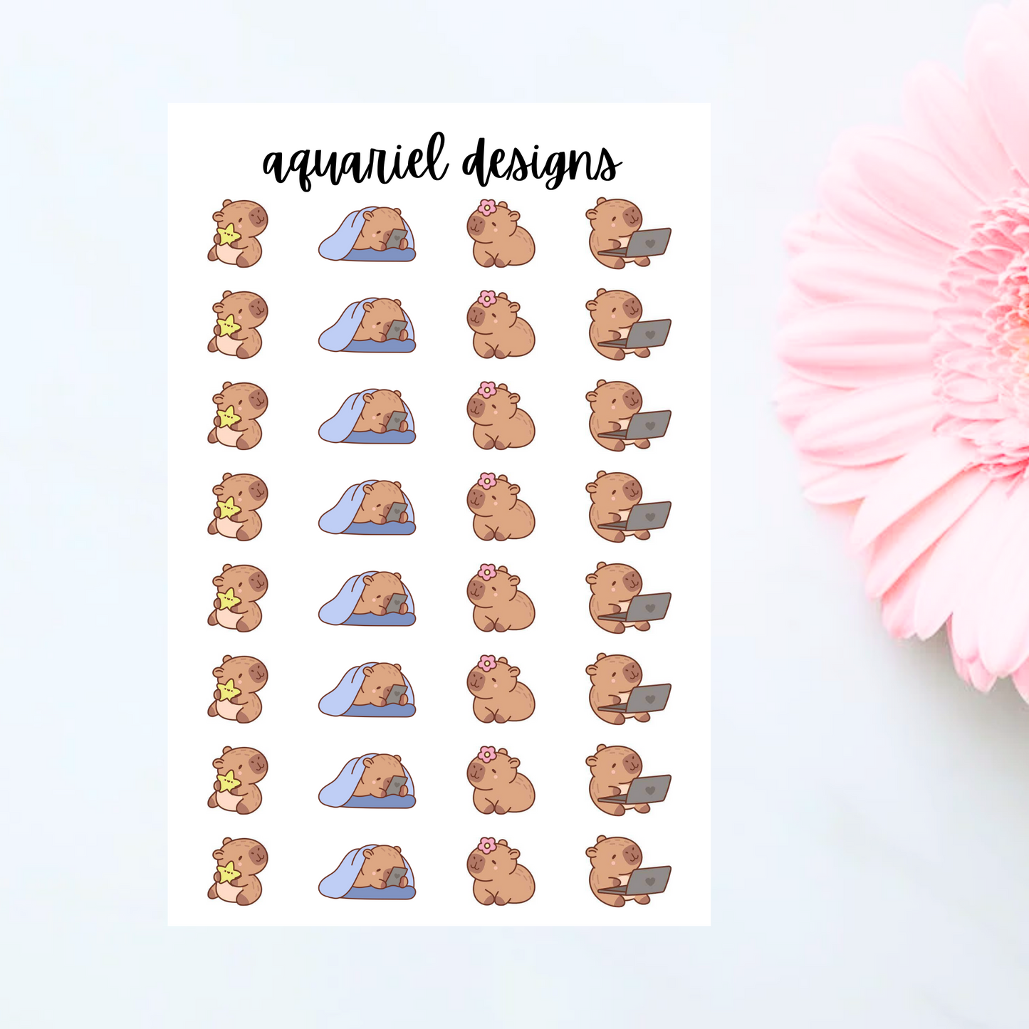 Cute Capybara Stickers, 32 Cute Capybara Stickers for Planners, Calendars, Bullet Journals, etc.