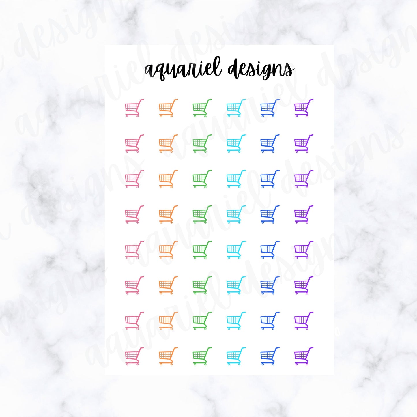 Grocery Shopping Icon Sticker Sheet | Set of 48 Rainbow Grocery Planner Stickers