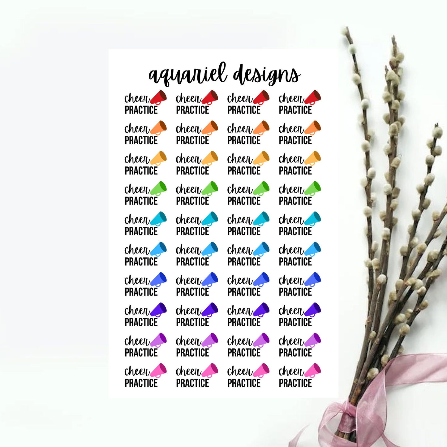 Cheer Stickers, Cheerleading Planner Stickers, Set of 40 Cheer Practice Stickers, Cheerleading Bullet Journal Stickers