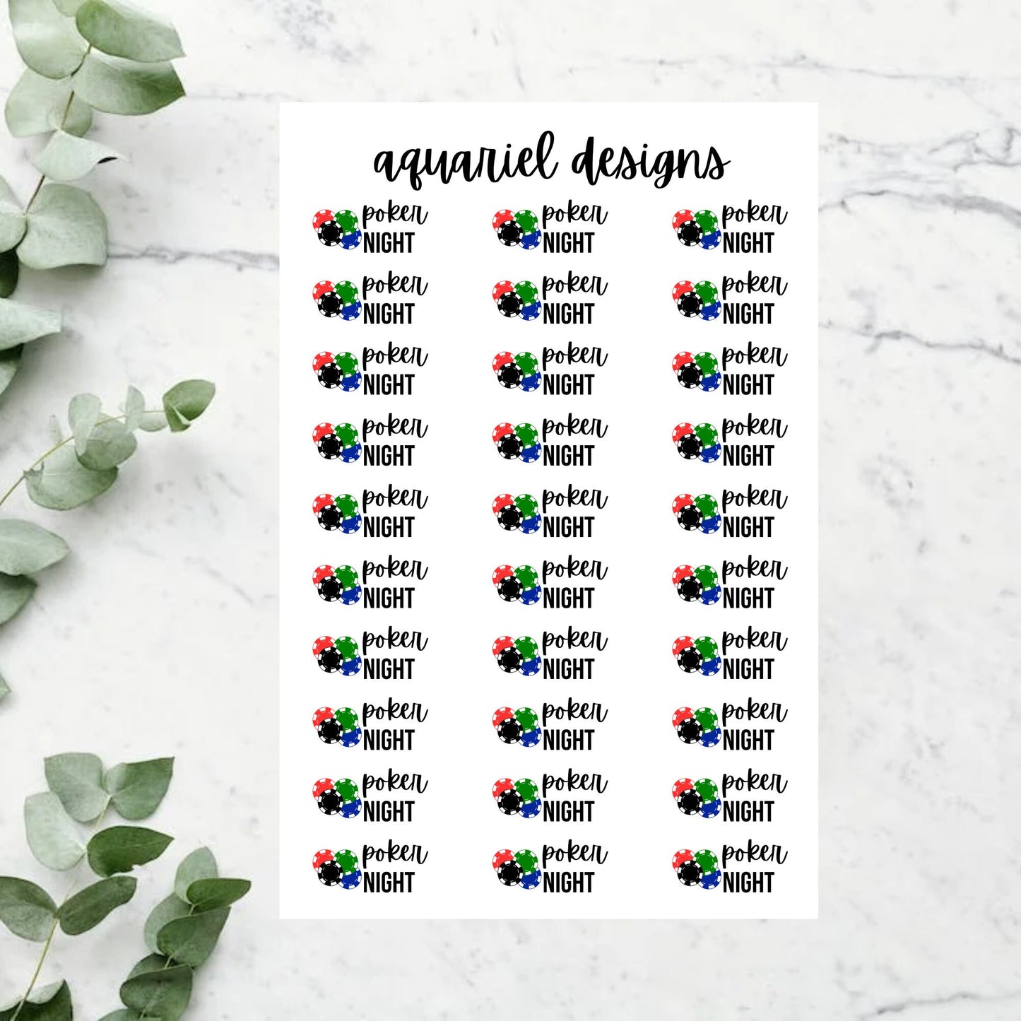 Poker Night Stickers, 30 Poker Night Stickers for Planners, Calendars, Bullet Journals, etc.