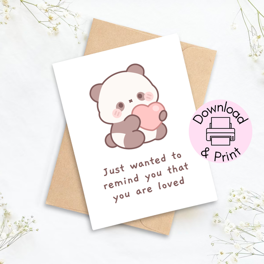 Cute Panda Printable Card | Just Because Card | Kawaii Card Digital Download | Print at Home Greeting Card