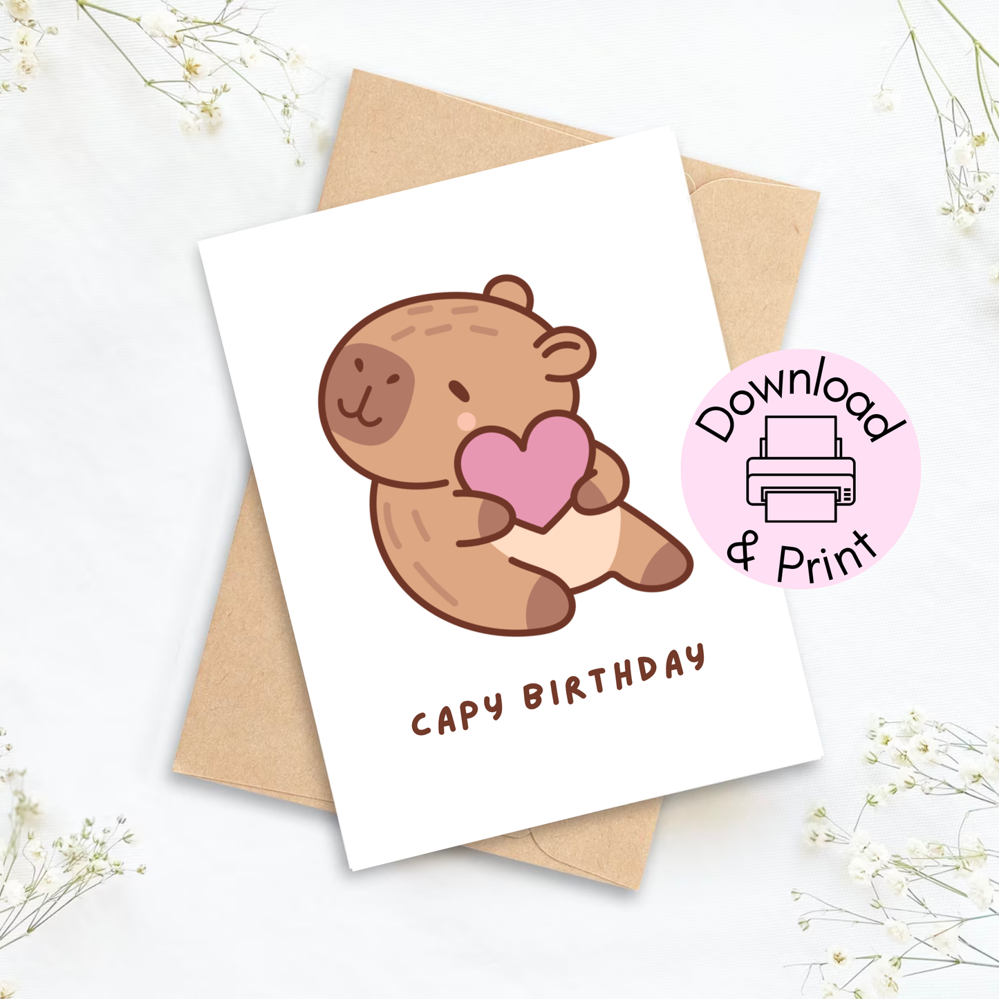 Capy Brithday Printable Card | Happy Birthday Card | Birthday Card for Capybara Lover