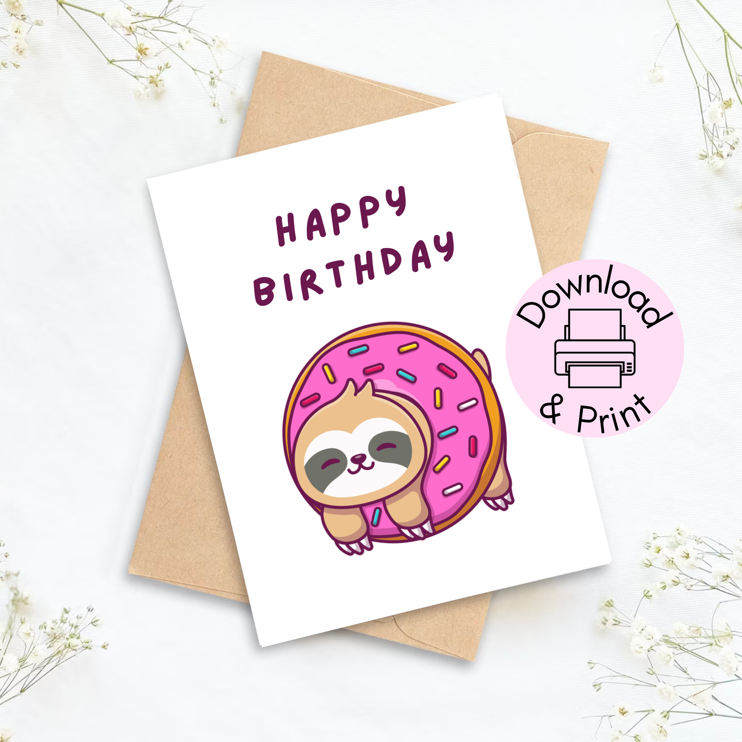 Sloth Birthday Printable Card | Happy Birthday Card | Birthday Card for Sloth Lover