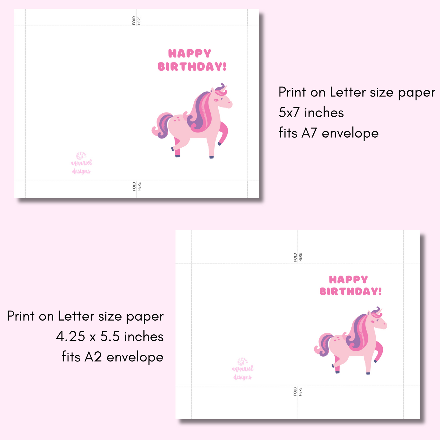 Pink Unicorn Birthday Printable Card | Unicorn Happy Birthday Card | Instant Download Card