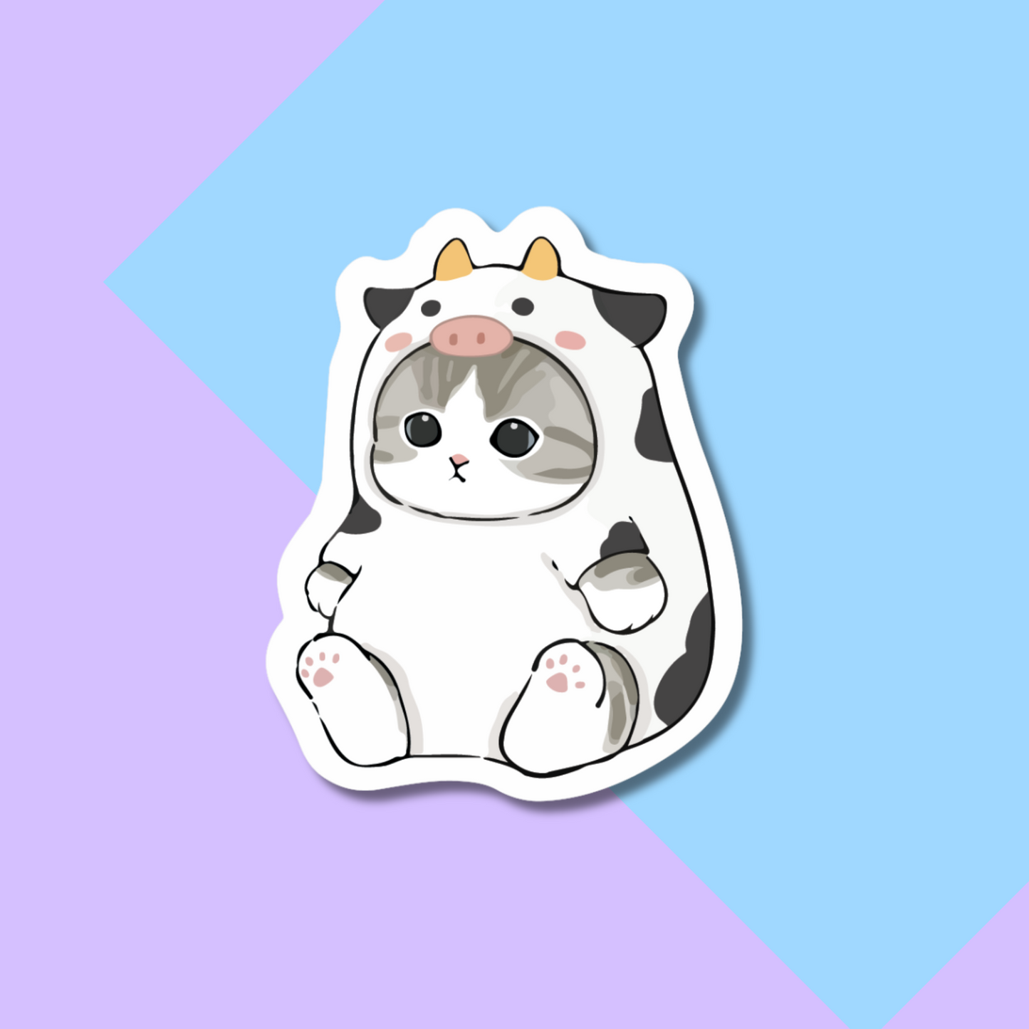 Cute Cat in Cow Costume Stickers for Planners, Water Bottles, Laptops, etc.