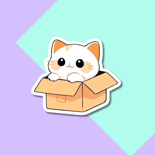 Kawaii Cat in Box Stickers for Planners, Water Bottles, Laptops, etc.