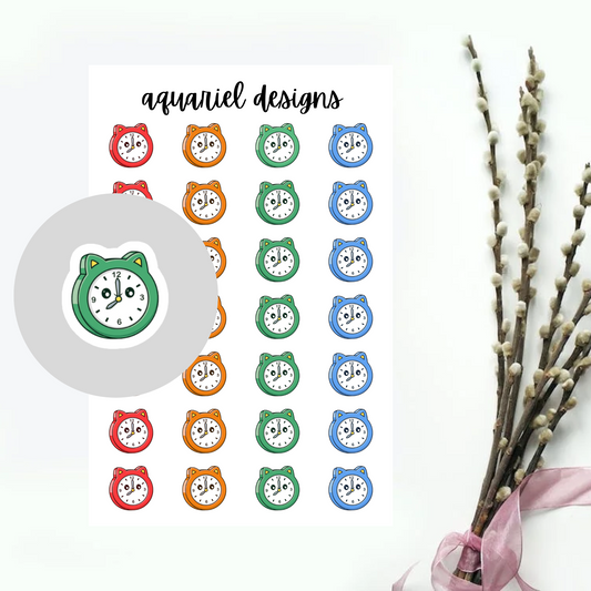 Cute Cat Clock Stickers, 28 Cute Cat Productivity Stickers for Planners, Calendars, Bullet Journals, etc.