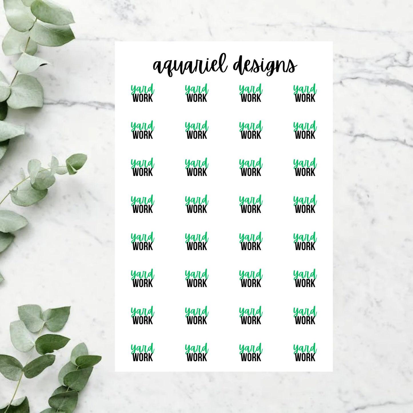 Yard Work Script Planner Stickers | 32 Yard Work Planner Stickers | ECLP Stickers | Script Work Bullet Journal Stickers