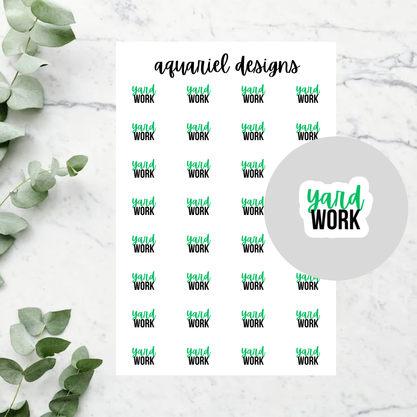 Yard Work Script Planner Stickers | 32 Yard Work Planner Stickers | ECLP Stickers | Script Work Bullet Journal Stickers