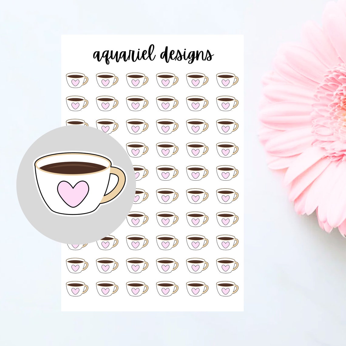 Mini Coffee Mugs Sticker Sheet | Set of 60 Coffee Mugs Planner Stickers | Bullet Journal Stickers