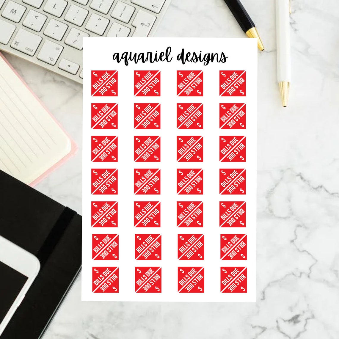 Bills Due Corner Stickers | Set of 56 Bills Due Corner Planner Stickers | Bullet Journal Stickers