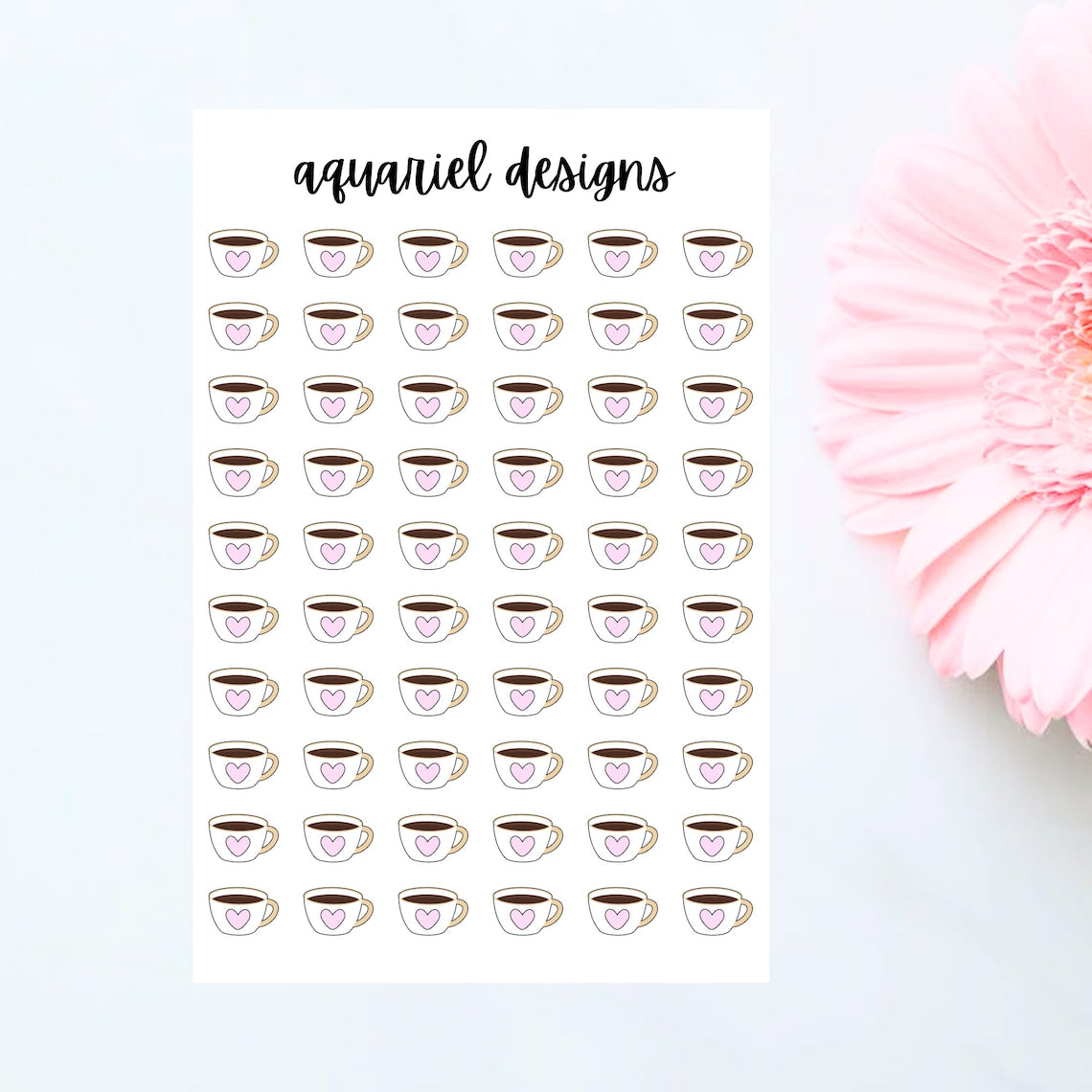 Mini Coffee Mugs Sticker Sheet | Set of 60 Coffee Mugs Planner Stickers | Bullet Journal Stickers