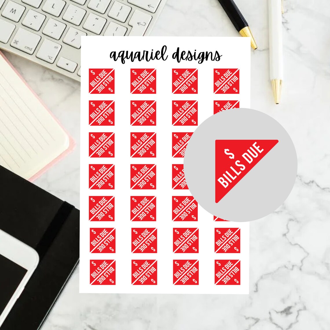 Bills Due Corner Stickers | Set of 56 Bills Due Corner Planner Stickers | Bullet Journal Stickers