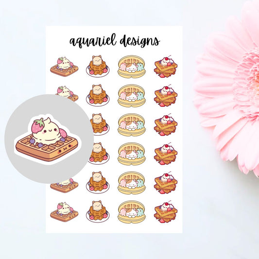 Cute Waffles Stickers, 24 Cute Waffles Stickers for Planners, Calendars, Bullet Journals, etc.