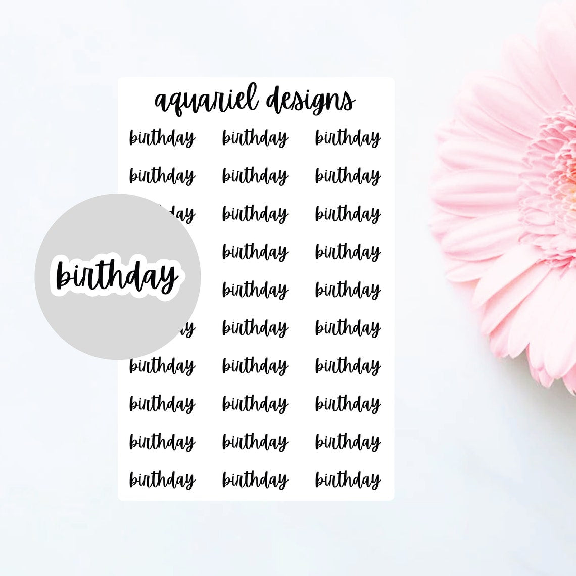 Birthday Script Text Stickers, Birthday Planner Stickers, Birthday Cake Stickers, Bday Bullet Journal Stickers