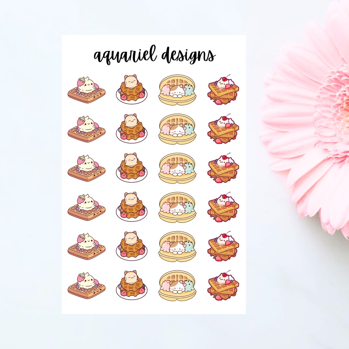 Cute Waffles Stickers, 24 Cute Waffles Stickers for Planners, Calendars, Bullet Journals, etc.