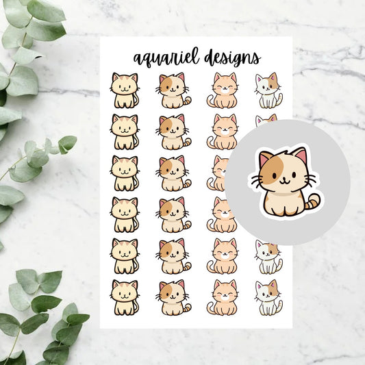 Cute Cat Stickers, 24 Cute Cat Stickers for Planners, Calendars, Bullet Journals, etc.