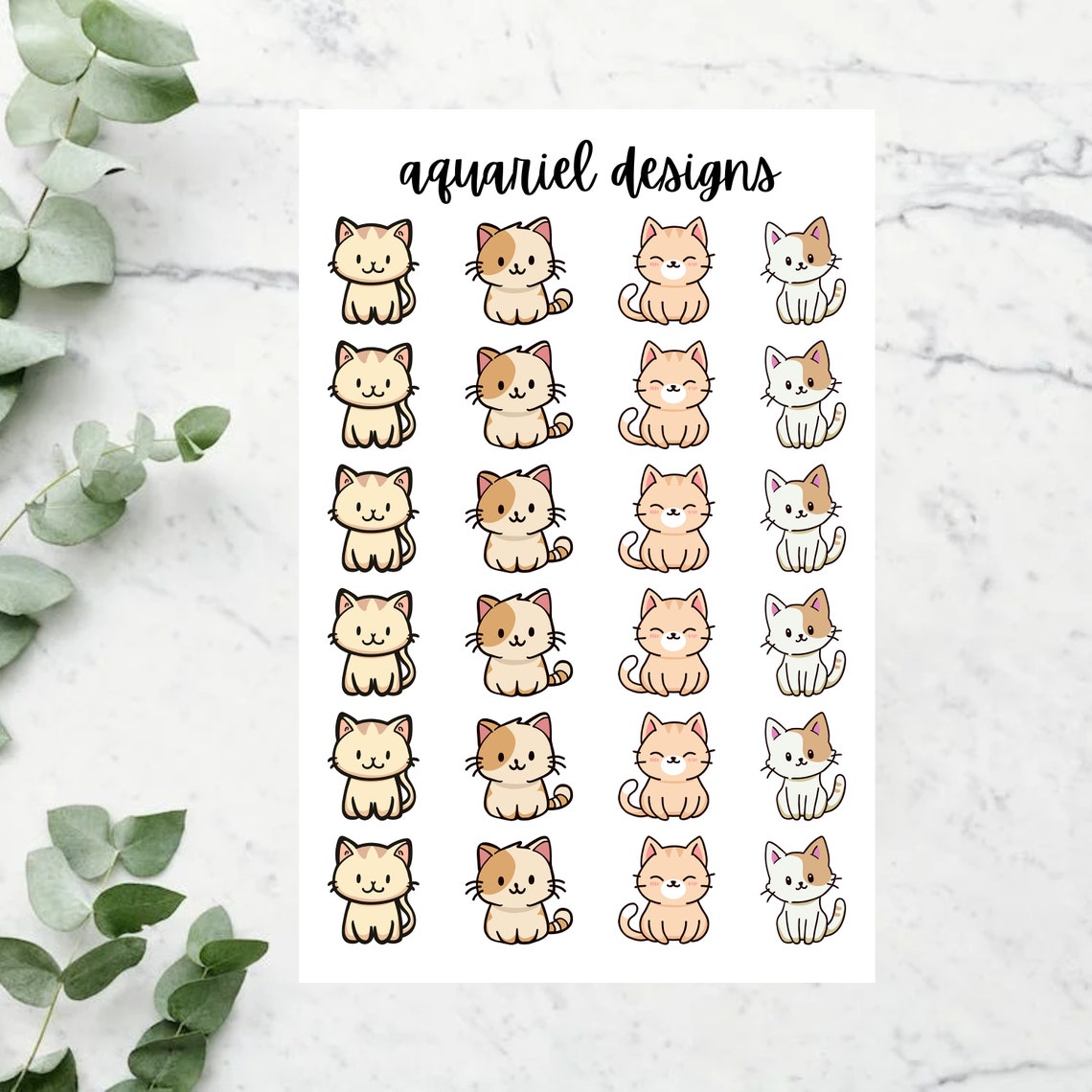 Cute Cat Stickers, 24 Cute Cat Stickers for Planners, Calendars, Bullet Journals, etc.