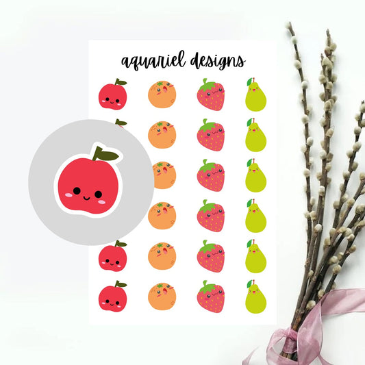 Cute Fruit Stickers, 24 Cute Fruit Stickers for Planners, Calendars, Bullet Journals, etc.