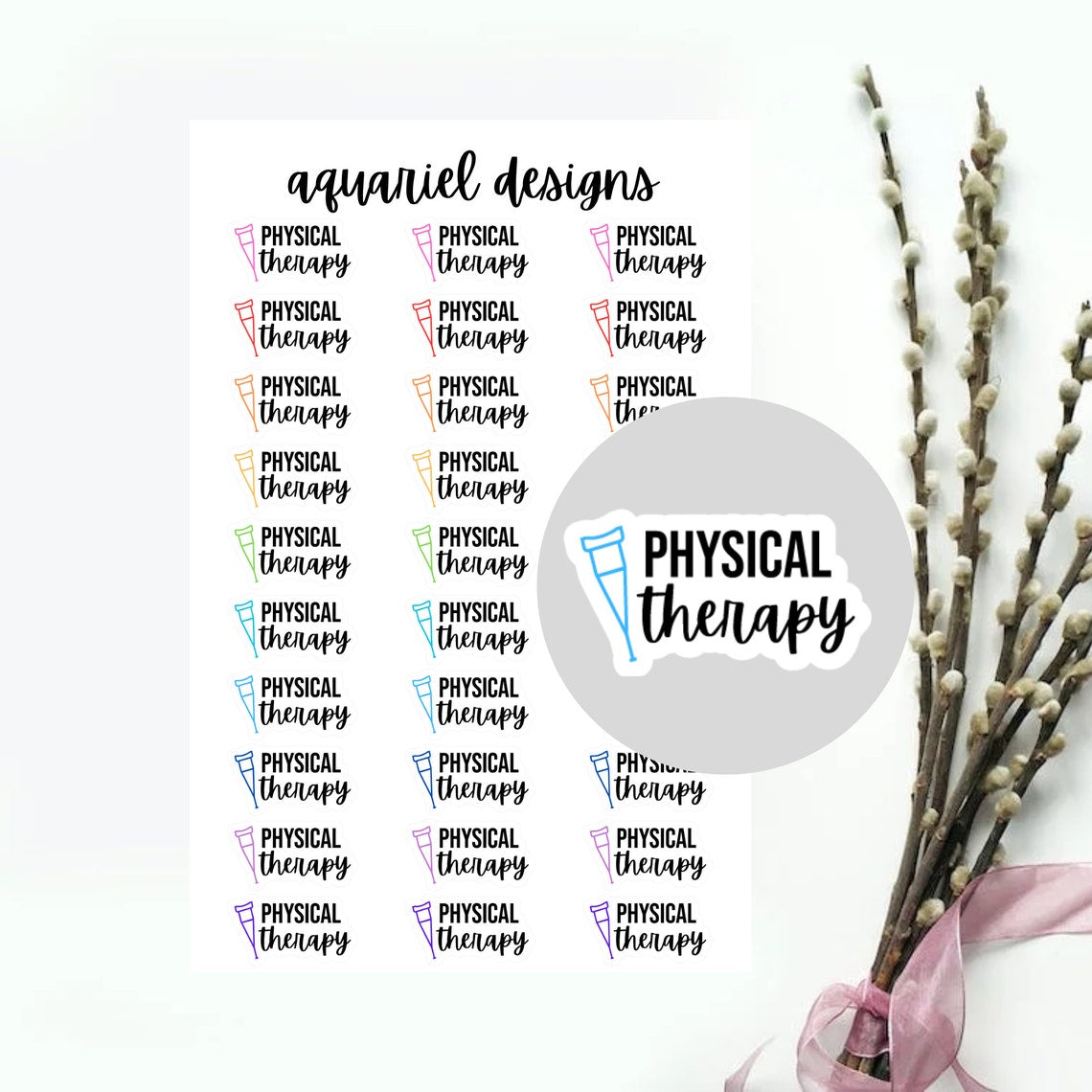 Physical Therapy Stickers, 30 Physical Therapy Appointment Stickers for Planners, Calendars, Bullet Journals, etc.