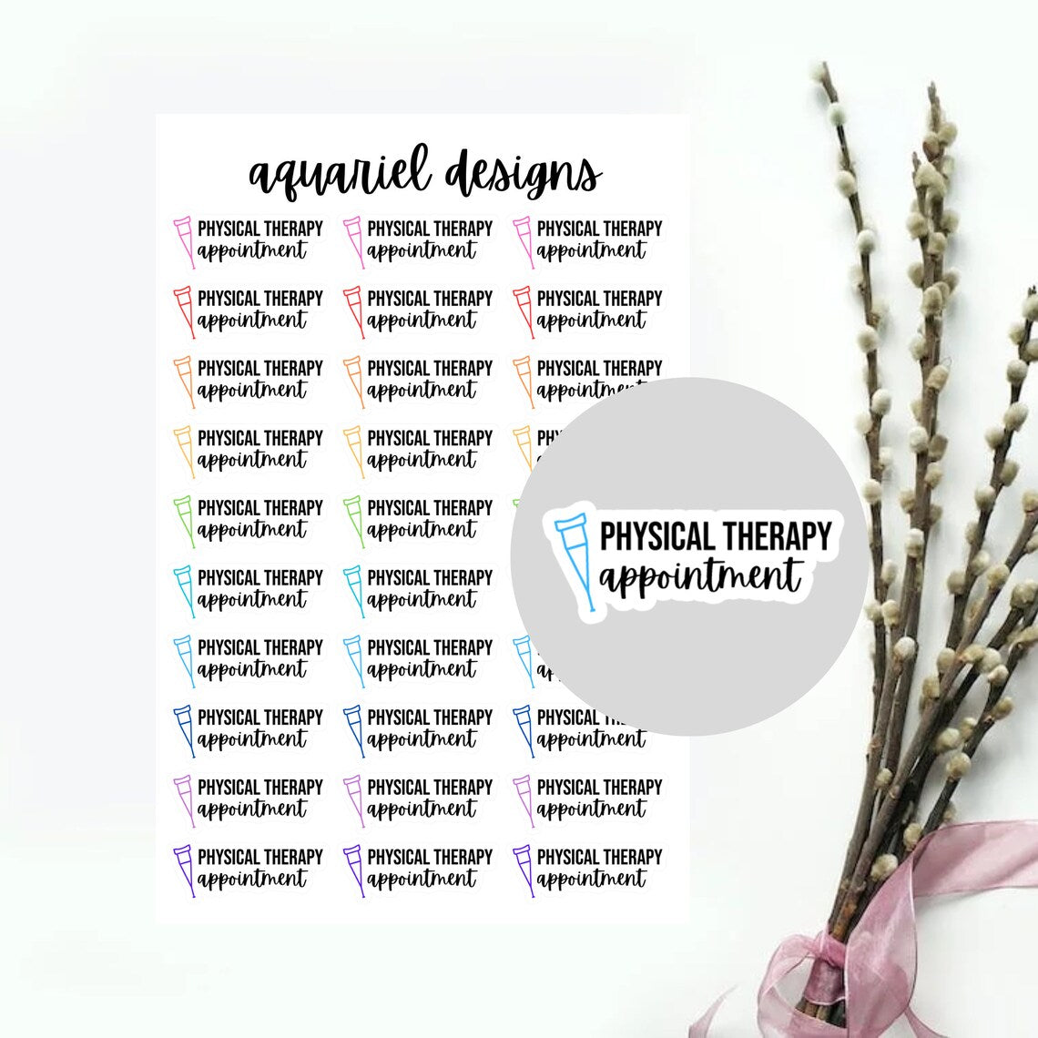 Physical Therapy Stickers, 30 Physical Therapy Appointment Stickers for Planners, Calendars, Bullet Journals, etc.