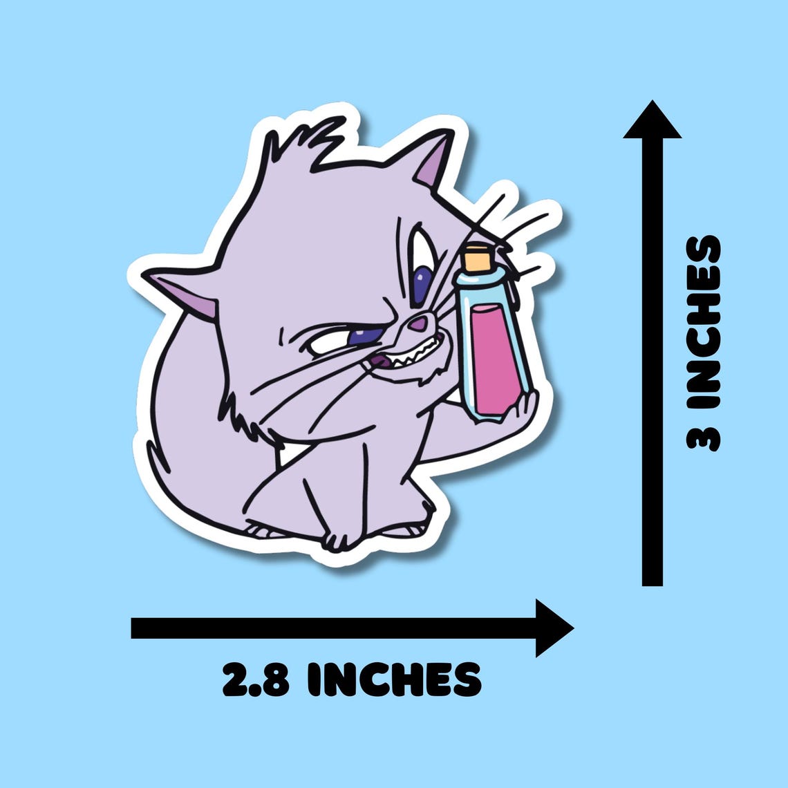 Cute Evil Cat with Potion Stickers, Villain Stickers for Planners, Water Bottles, Laptops, etc.
