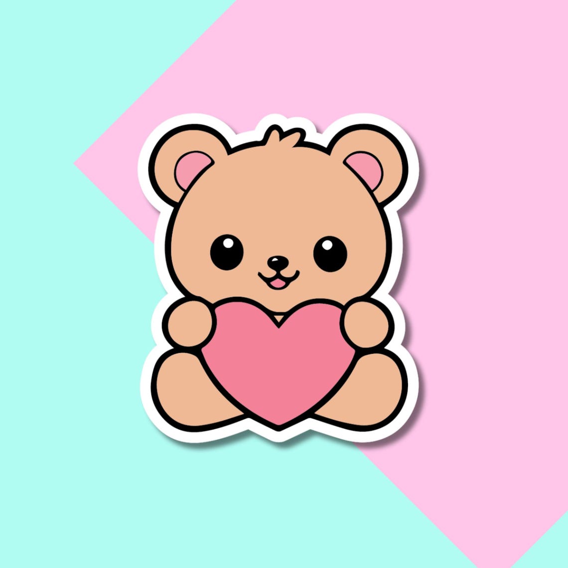 Cute Teddy Bear with Heart Stickers for Planners, Water Bottles, Laptops, etc.