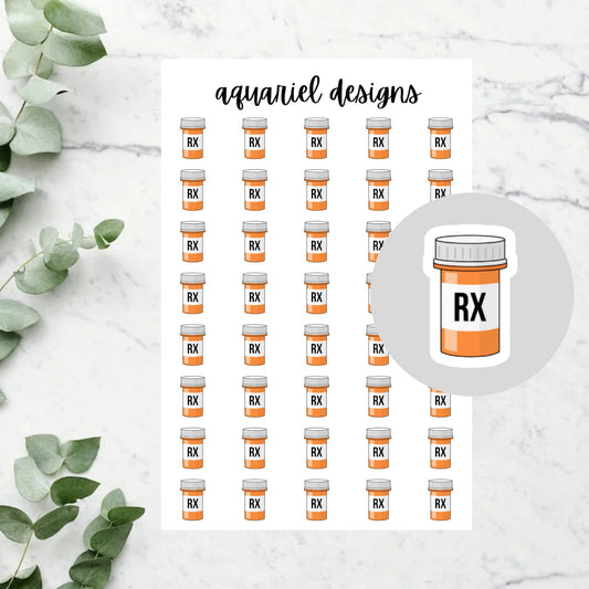 Prescription Bottle Stickers, 40 Rx Bottle Stickers for Planners, Calendars, Bullet Journals, etc.