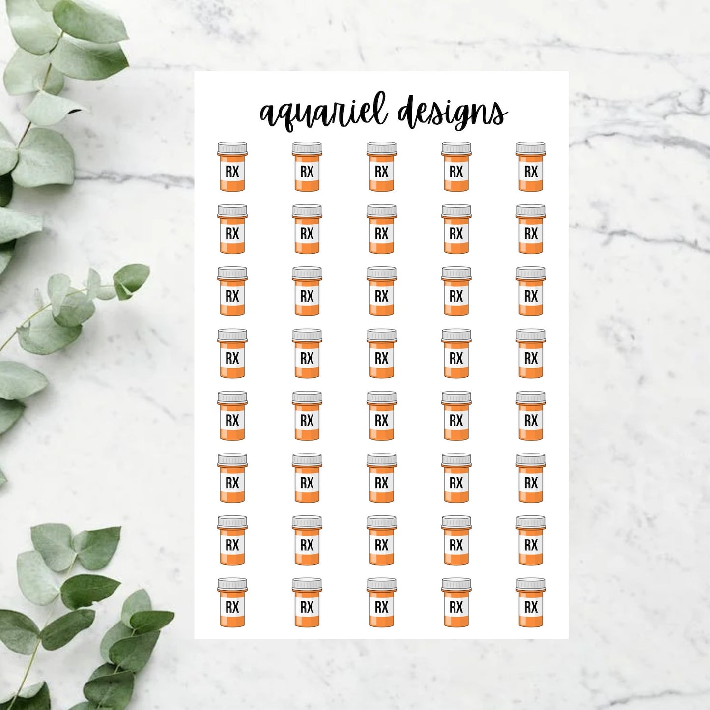 Prescription Bottle Stickers, 40 Rx Bottle Stickers for Planners, Calendars, Bullet Journals, etc.