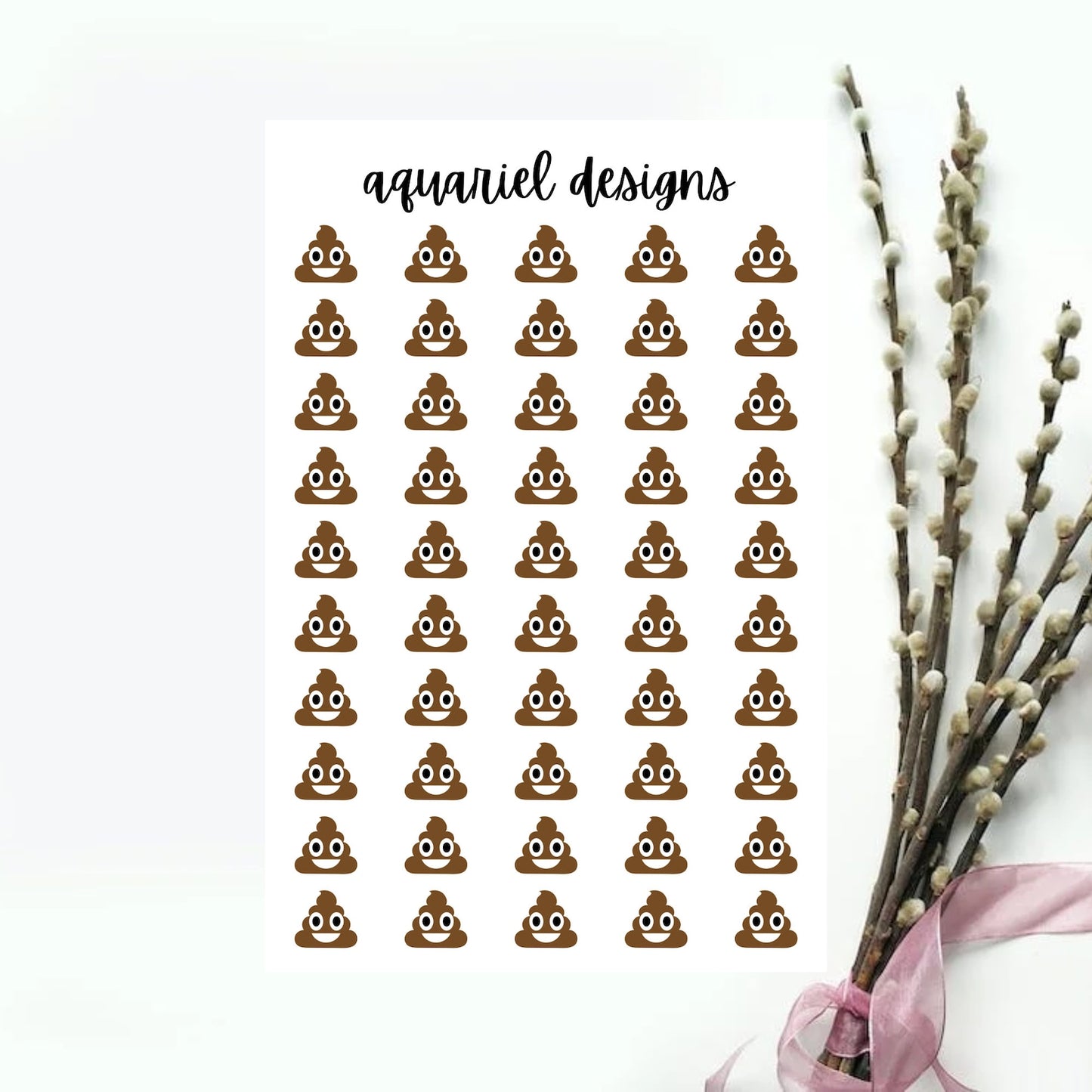 Poop Emoji Sheet, 50 Poop Stickers for Planner, Calendar, Bullet Journal, etc.