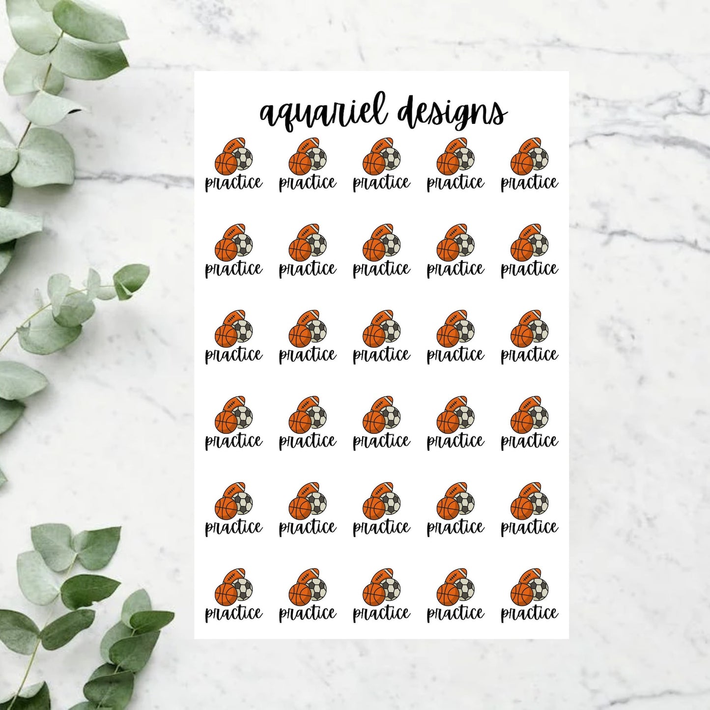 Sports Practice Stickers, Sports Planner Stickers, 30 Sports Practice Stickers for Planners, Calendars, Bullet Journals, etc.