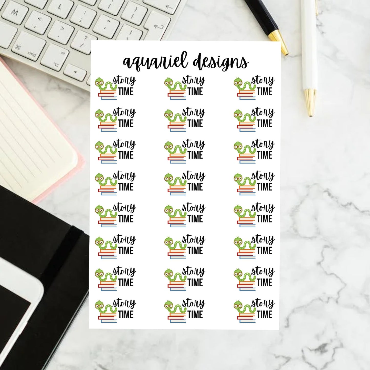 Story Time Stickers, Set of 24 Story Time Planner Stickers, Bullet Journal Stickers