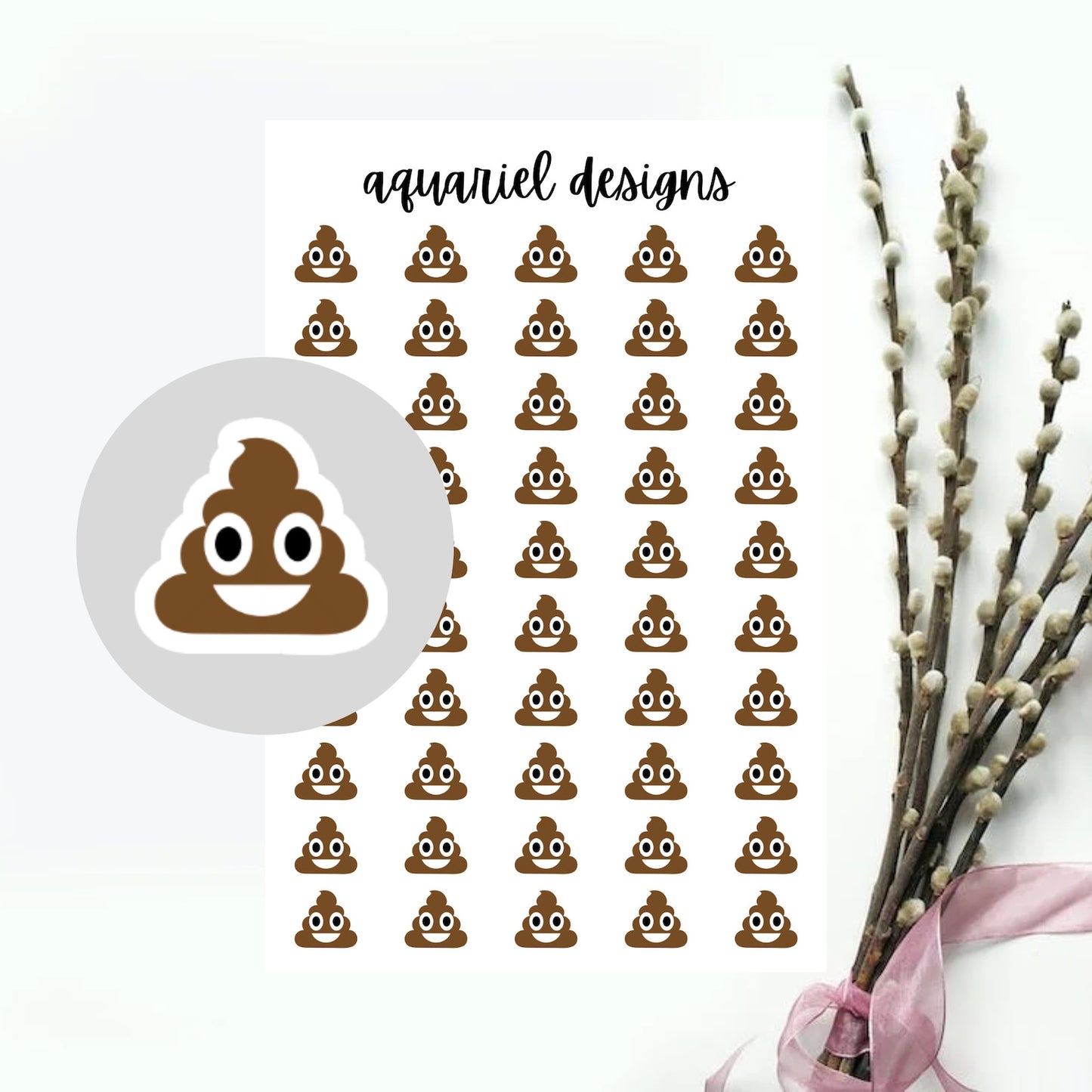 Poop Emoji Sheet, 50 Poop Stickers for Planner, Calendar, Bullet Journal, etc.