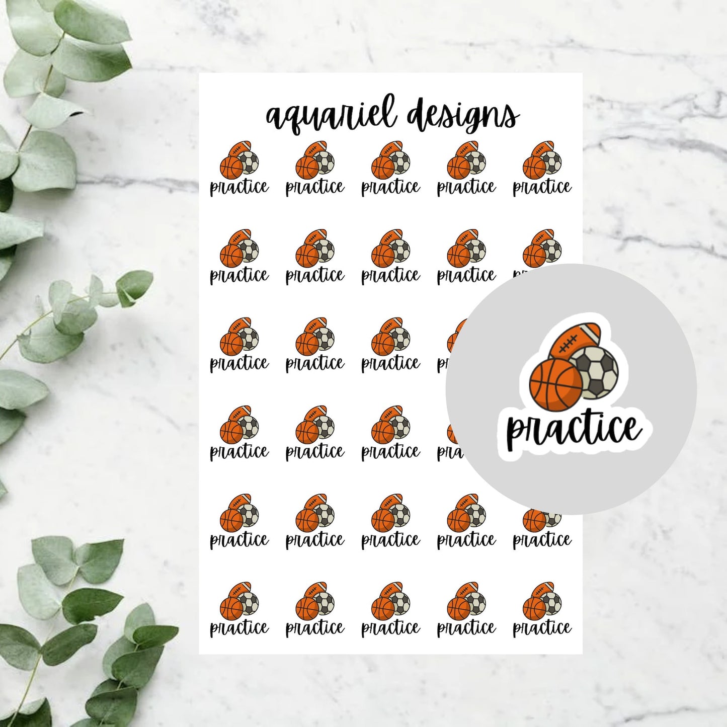 Sports Practice Stickers, Sports Planner Stickers, 30 Sports Practice Stickers for Planners, Calendars, Bullet Journals, etc.