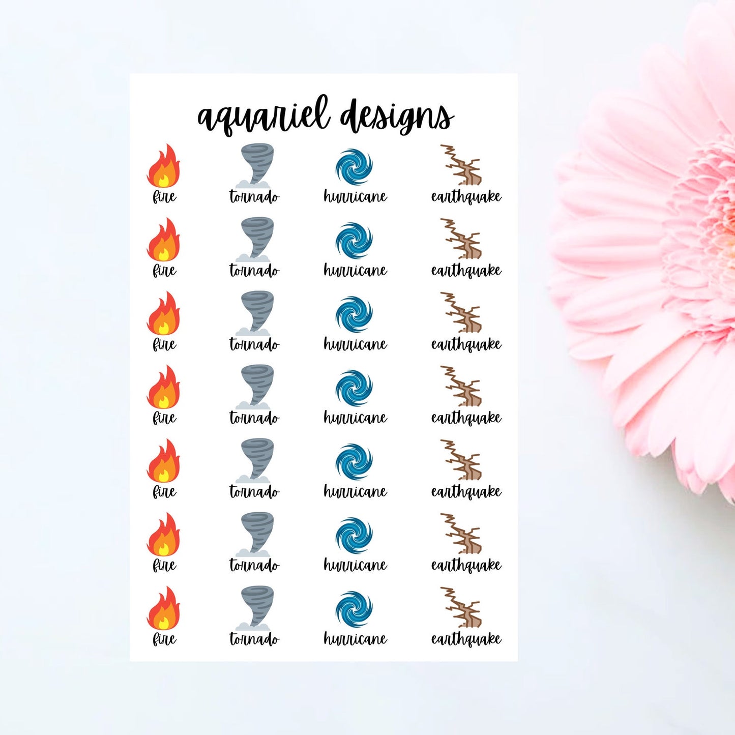 Natural Disaster Stickers, Set of 28 Fire, Tornado, Hurricane, and Earthquake Stickers for Planners, Bullet Journals, Calendars, etc.