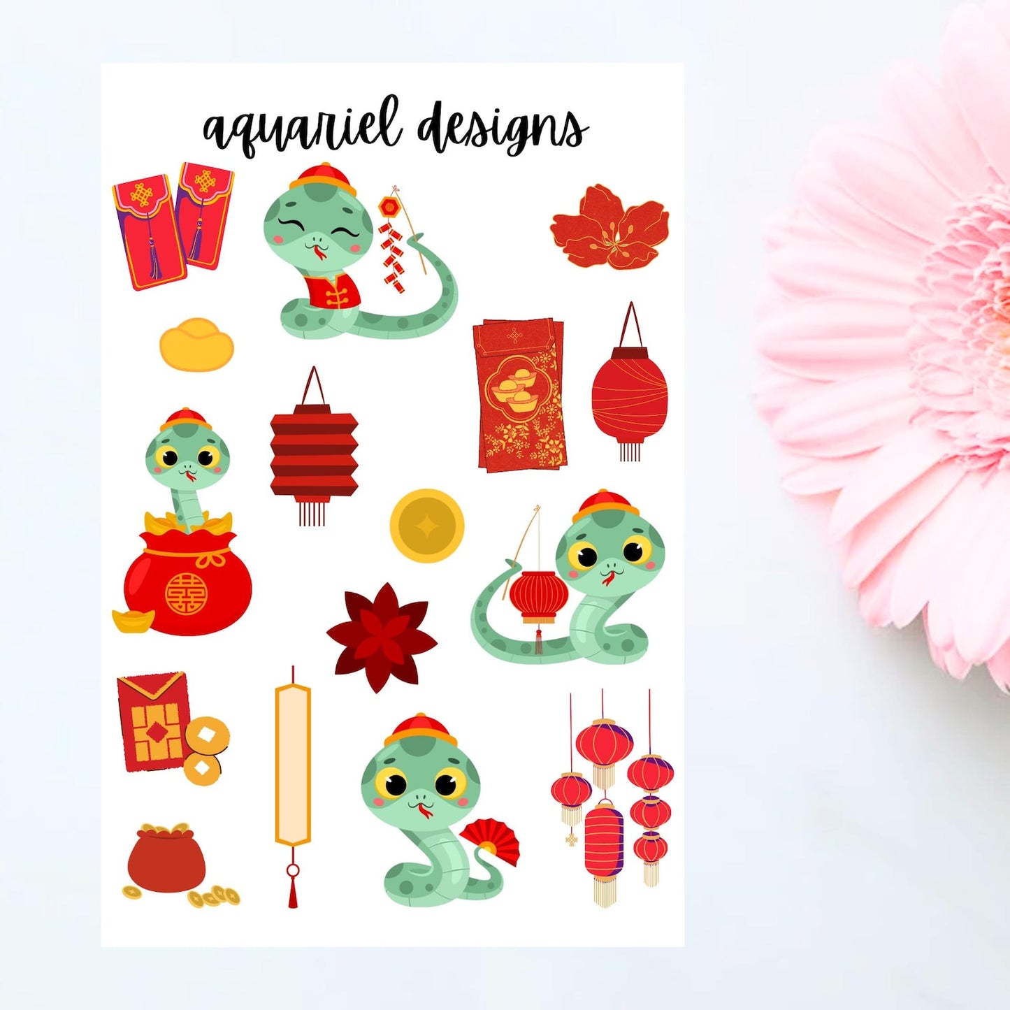 Year of the Snake Lunar New Year Stickers | Chinese New Year Themed Planner Stickers | Bullet Journal Stickers | Scrapbook Stickers