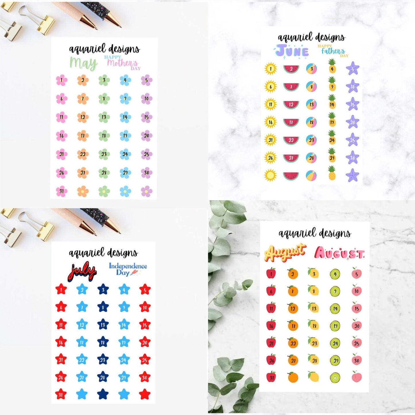 12 Pack Monthly Stickers, Full Year of Themed Planner Stickers, Bullet Journal Stickers