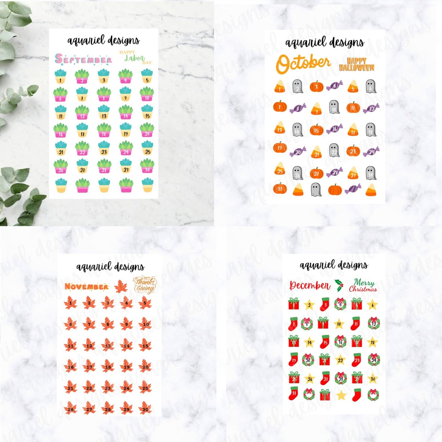 12 Pack Monthly Stickers, Full Year of Themed Planner Stickers, Bullet Journal Stickers