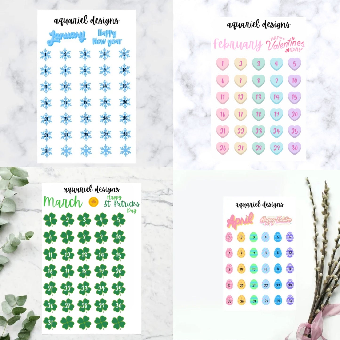 12 Pack Monthly Stickers, Full Year of Themed Planner Stickers, Bullet Journal Stickers