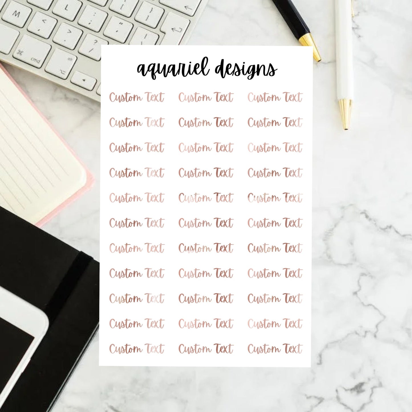 Custom Rose Gold Stickers, 30 Personalized Labels for Planners, Calendars, Bullet Journals, etc.