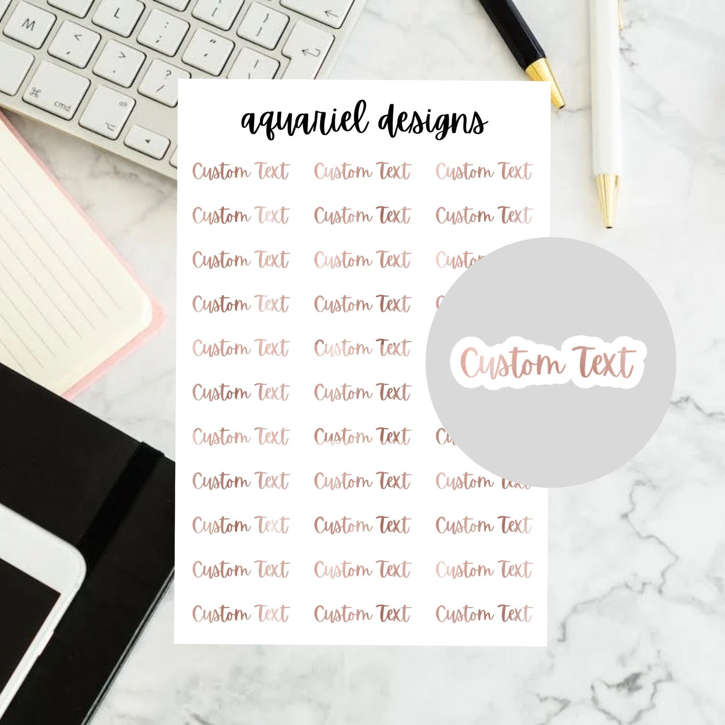 Custom Rose Gold Stickers, 30 Personalized Labels for Planners, Calendars, Bullet Journals, etc.