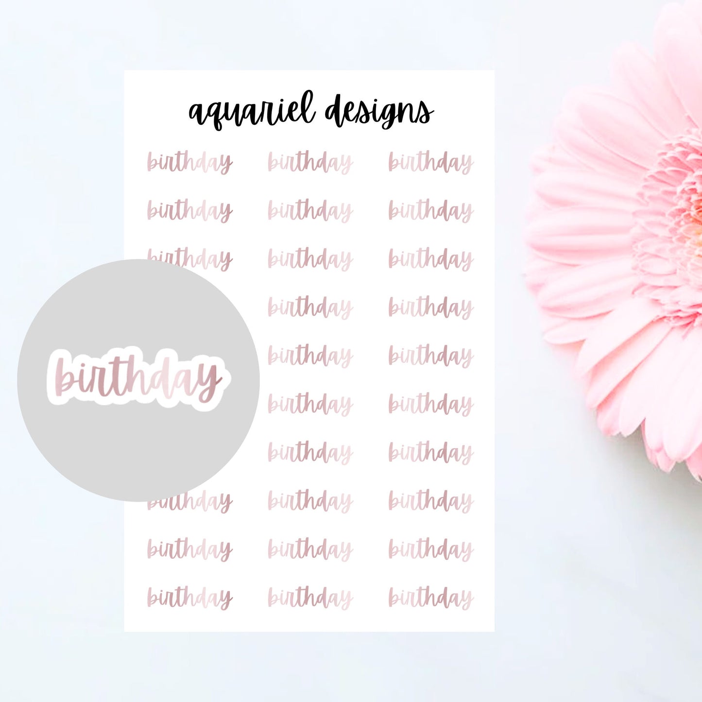 Rose Gold Birthday Stickers, 30 Birthday Stickers for Planners, Calendars, Bullet Journals, etc.