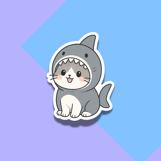 Cat in Shark Costume Stickers for Planners, Water Bottles, Laptops, etc.
