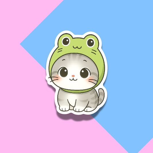 Cat with Froggie Hat Stickers for Planners, Water Bottles, Laptops, etc.