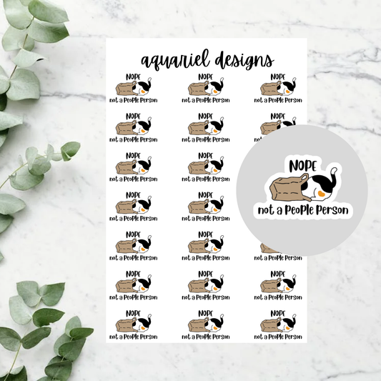 Not A People Person Stickers, 24 Cute Cat Stickers for Planners, Calendars, Bullet Journals, etc.