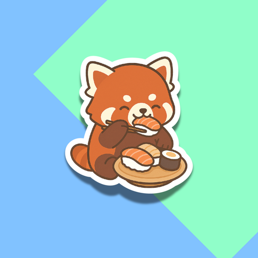 Red Panda Eating Sushi Stickers for Planners, Water Bottles, Laptops, etc.