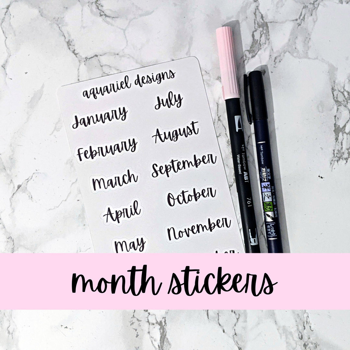 Script Minths Script Months Sticker Sheet | Months of the Year Planner Stickers | Bu ...